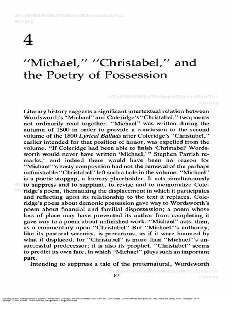 Michael Christabel and The Poetry of Possession | PDF | Samuel Taylor ...