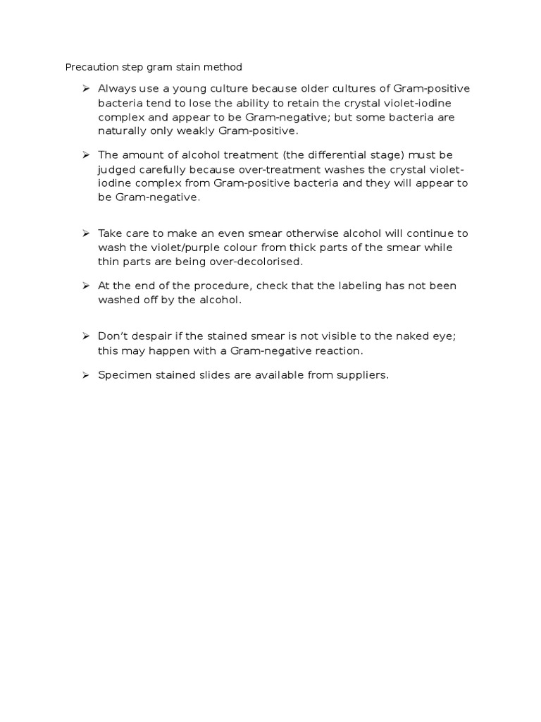 Gram Staining Precautions and Steps | PDF | Immunohistochemistry ...
