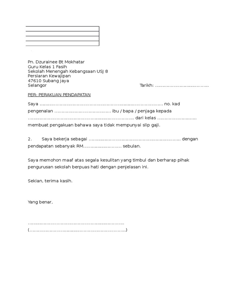 Surat Perakuan Pendapatan Bekerja Sendiri Pdf