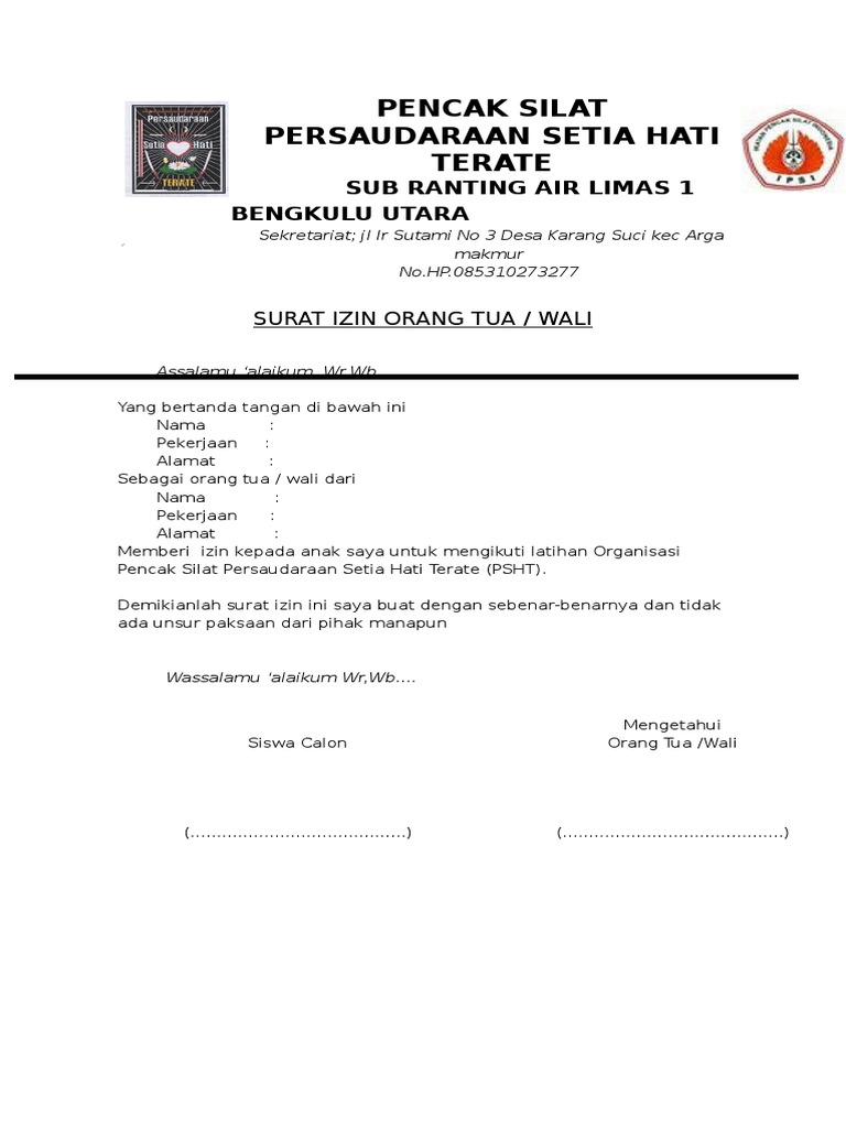Surat Izin Latihan Psht