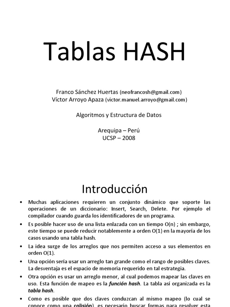 Tablas Hash by FASH PDF Áreas de informática Algoritmos y