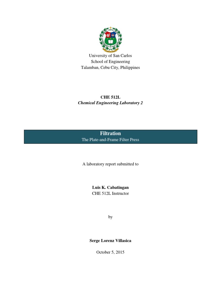 Filtration Laboratory Report Pdf Filtration Chemical Engineering