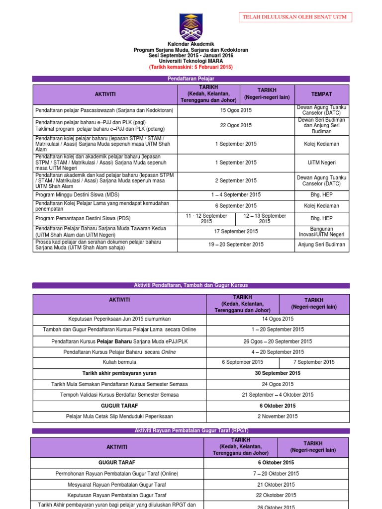 Kalendar Akademik Kump B Sept 2015 Jan 2016 Pdf