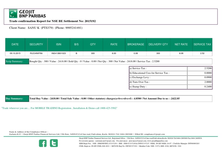 NSE Trade Confirmation Report 2015 | PDF