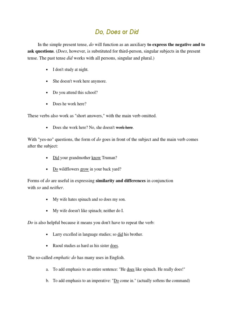 Do, Does or Did: Do Is Also Helpful Because It Means You Don't Have To ...