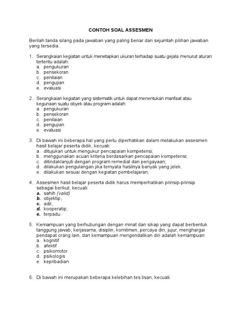 Contoh Soal Assesmen Plpg