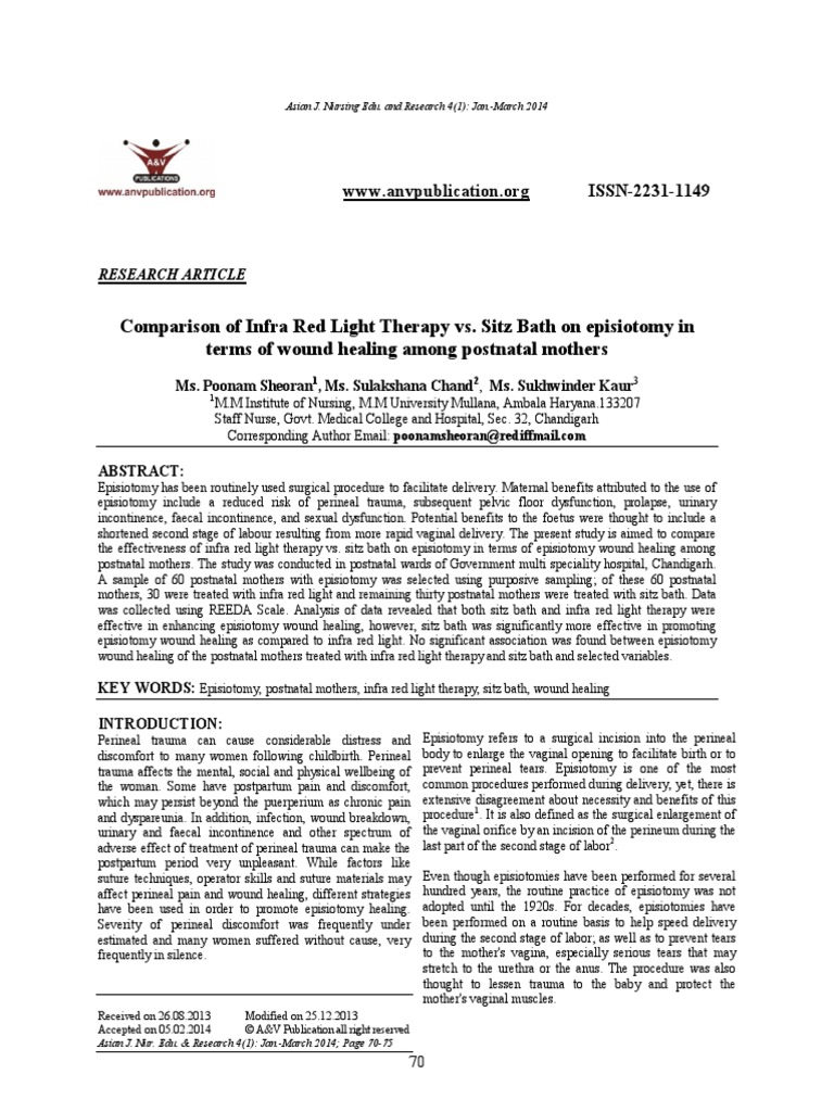 Infra Red vs. Sitz Bath PDF Childbirth Medicine