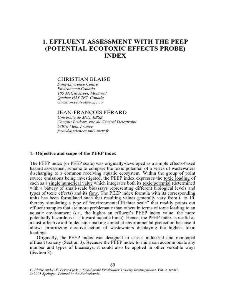 Effluent Assessment With The Peep (Potential Ecotoxic Effects Probe ...