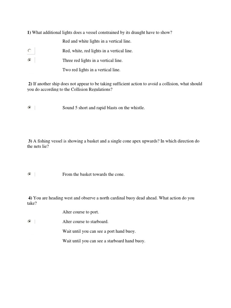 Navigation Regulations Quiz Answers to Questions on Collision