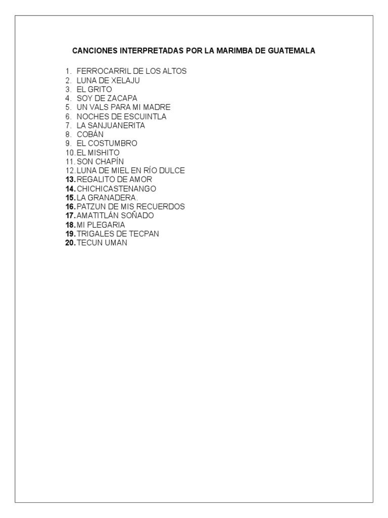 Canciones Interpretadas Por La Marimba de Guatemala