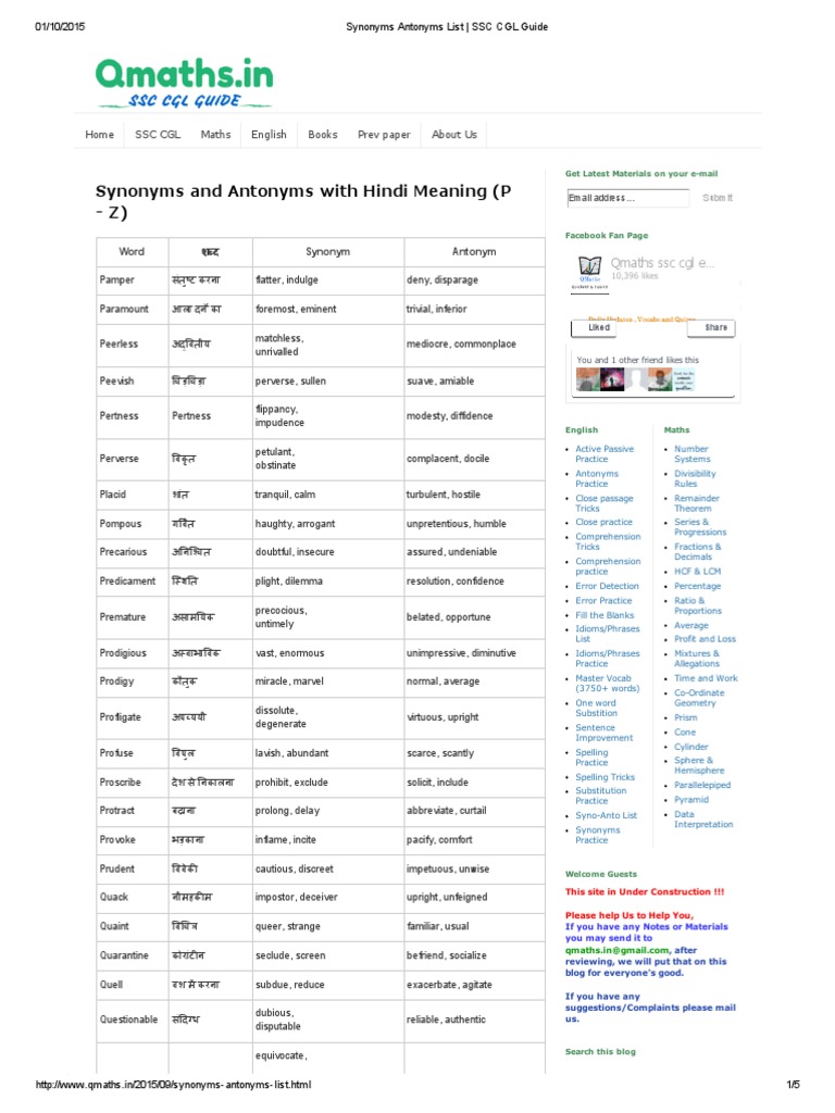 Synonyms Antonyms List SSC CGL Guide 2 Lexical Semantics