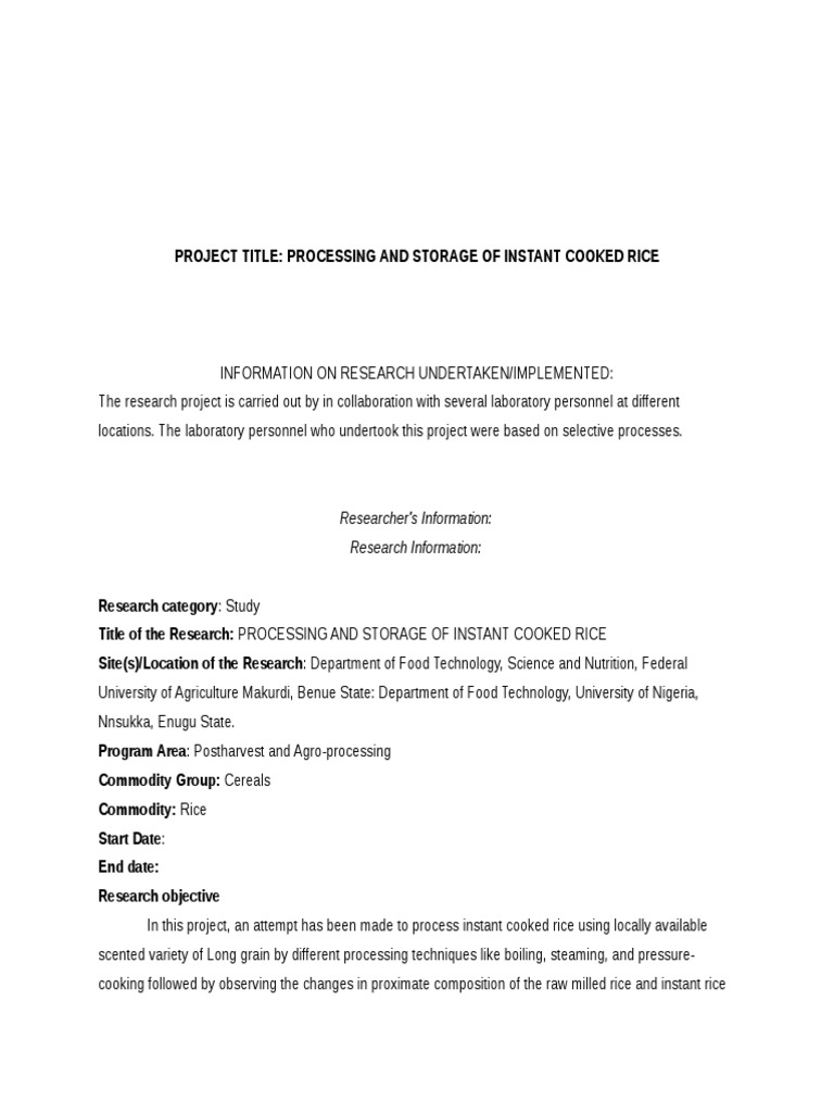 Instant Rice Processing Study | PDF | Science & Mathematics ...