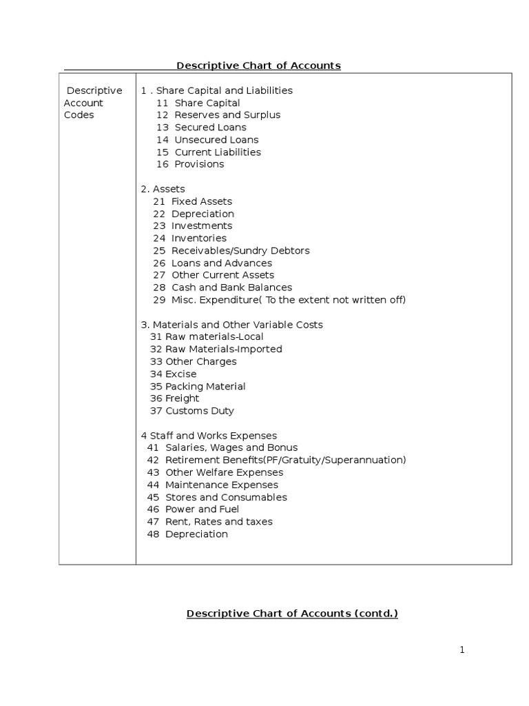Descriptive Chart of Accounts Model Template | PDF | Expense | Debits ...