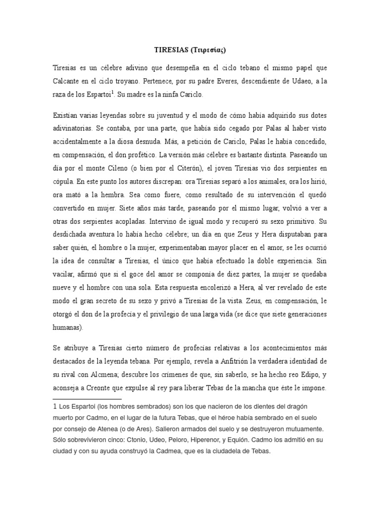 TIRESIAS PDF Mitologia Europea Mitología griega