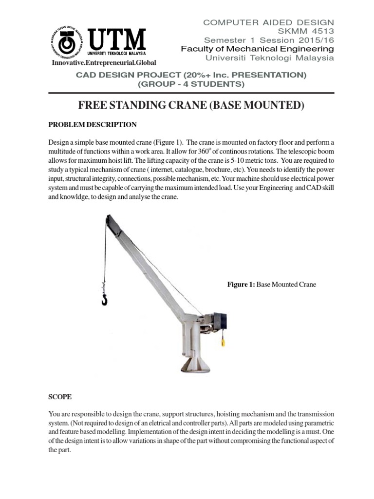 Base Mounted Crane CAD Project | PDF | Crane (Machine) | Computer Aided ...