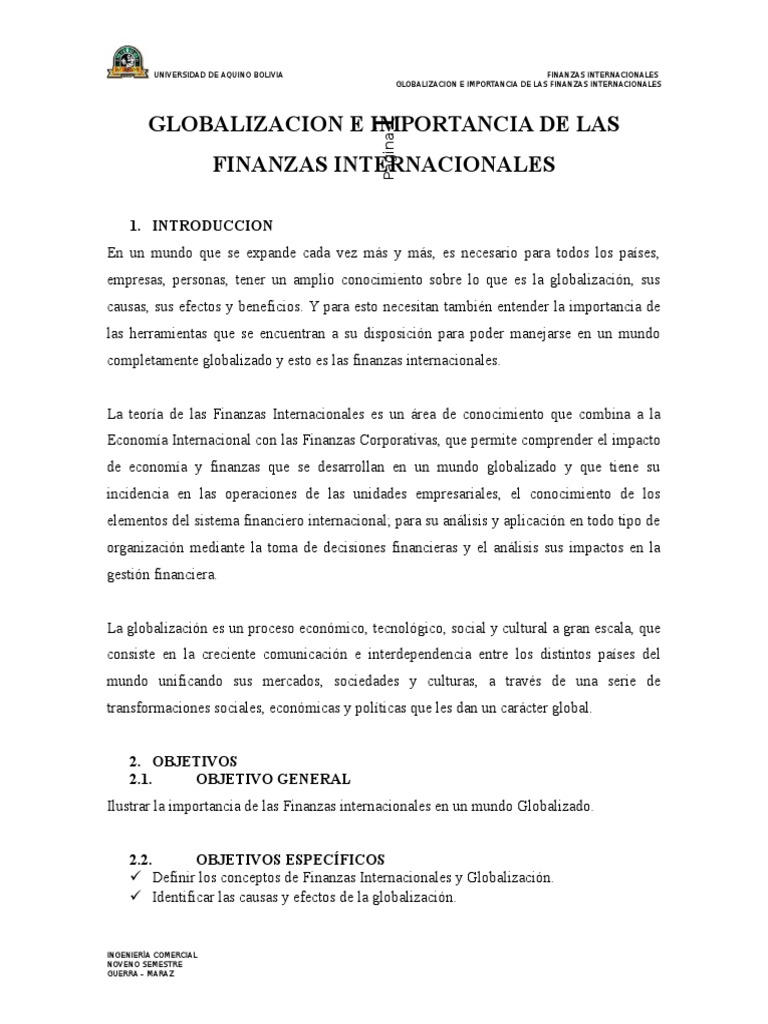 Importancia de Finanzas Internacionales | PDF | Globalización | Tipo de ...