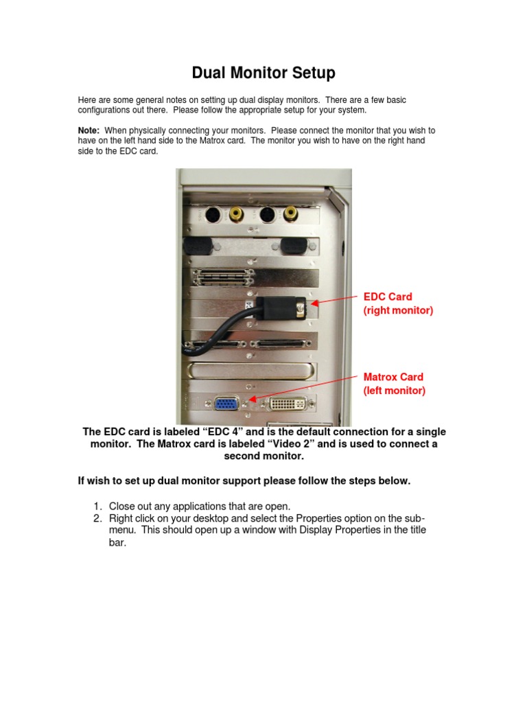 Dual Monitor Setup Instructions | PDF | Computers