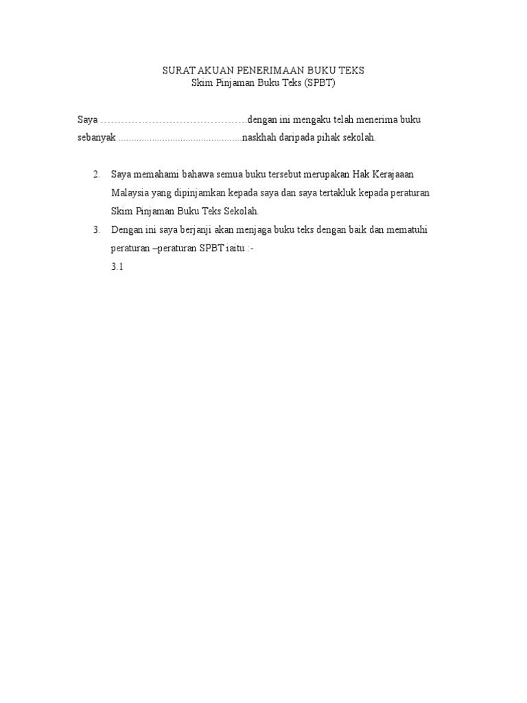 Surat Akuan Penerimaan Buku Teks Pdf