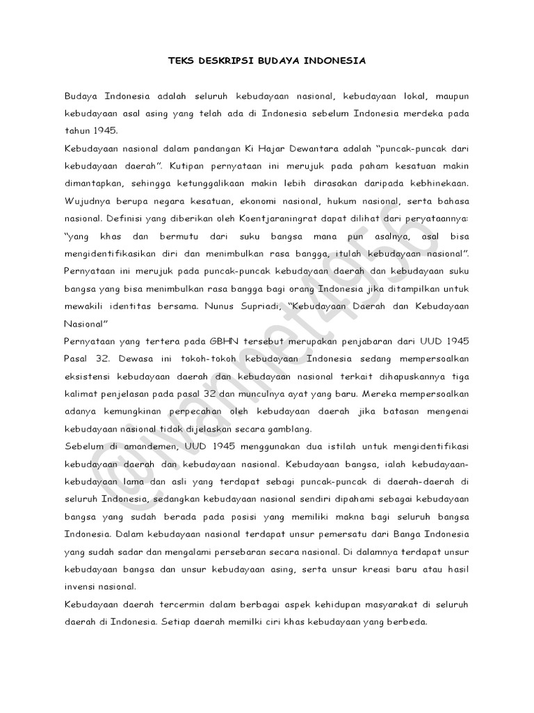 Contoh Teks Deskripsi Singkat Tentang Budaya Indonesia 