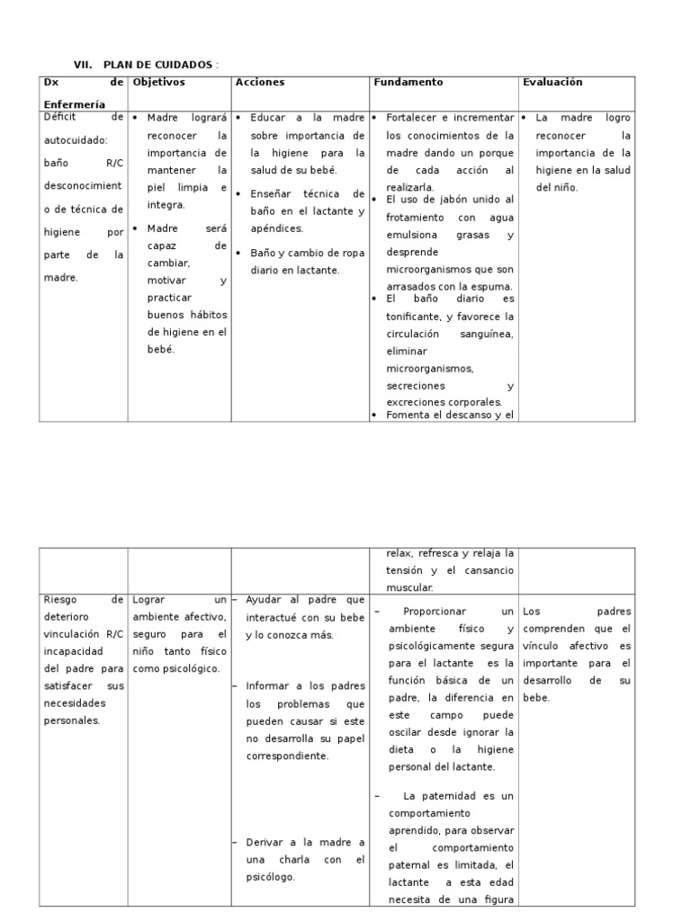 Plan de Cuidados para Lactantes | PDF | Sicología | Salud y bienestar