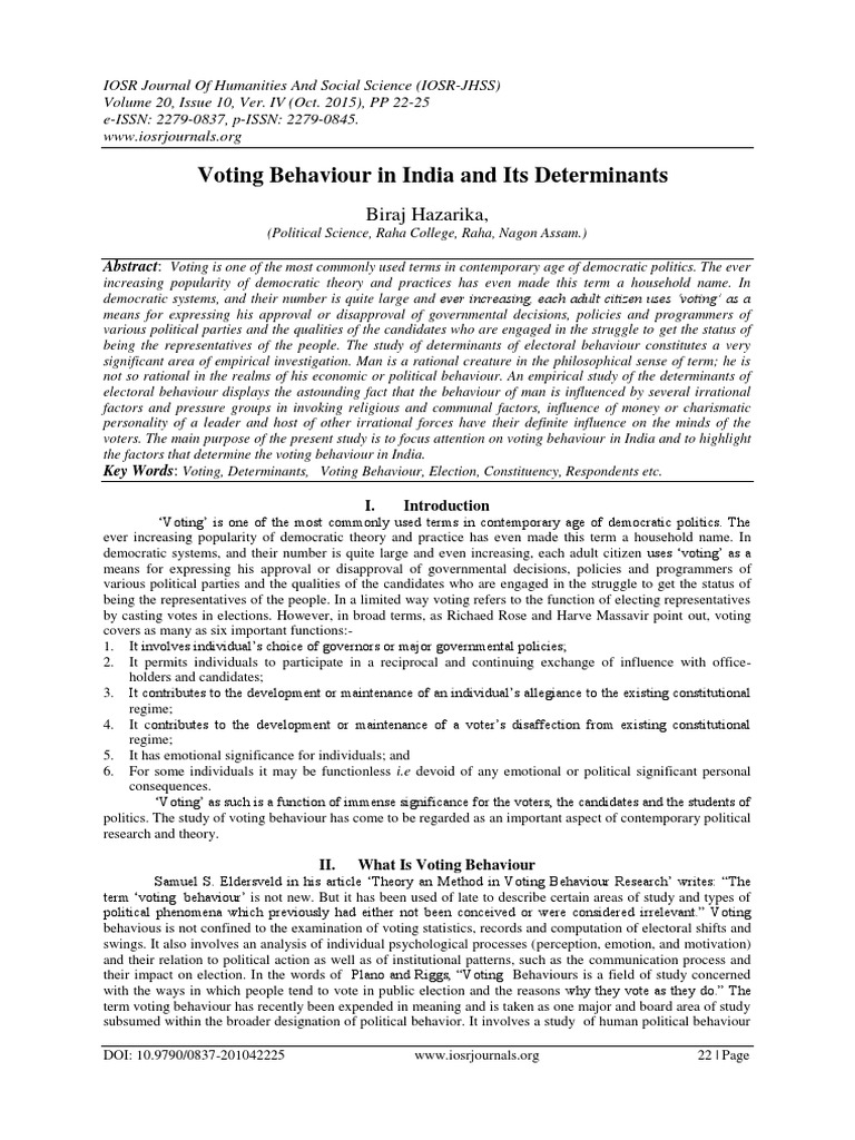 Determinants of Voting Behavior in India | PDF | Voting | Political ...
