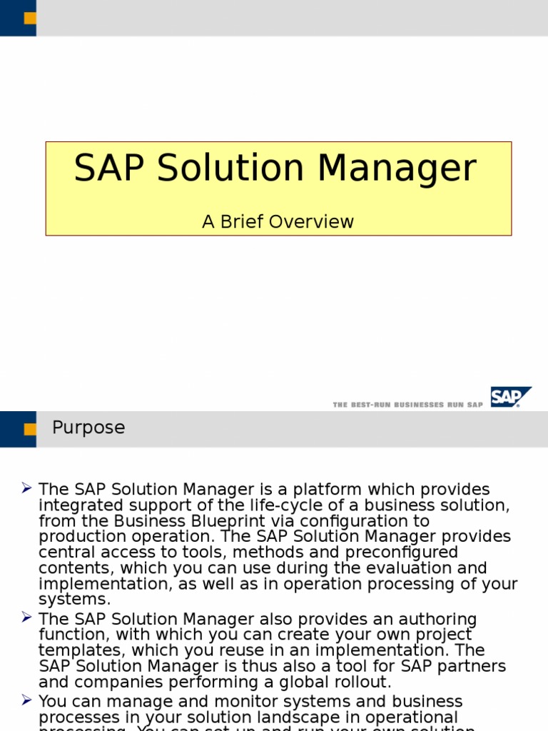 Overview of SAP Solution Manager Functions | PDF | Implementation ...