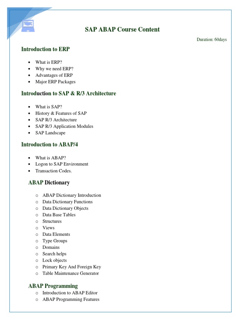 SAP ABAP Course Content: Introduction To ERP | PDF | Information ...