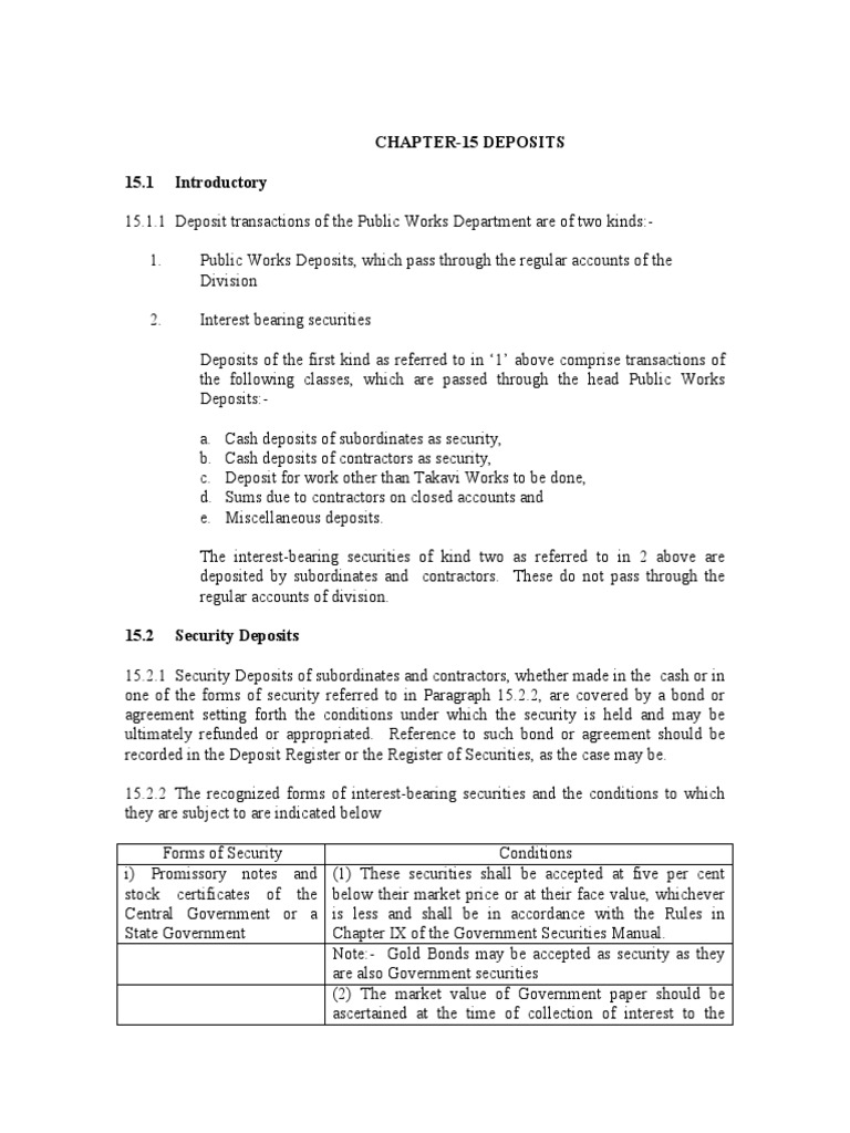 CPWD Security Deposit Procedures | PDF | Securities (Finance) | Deposit ...