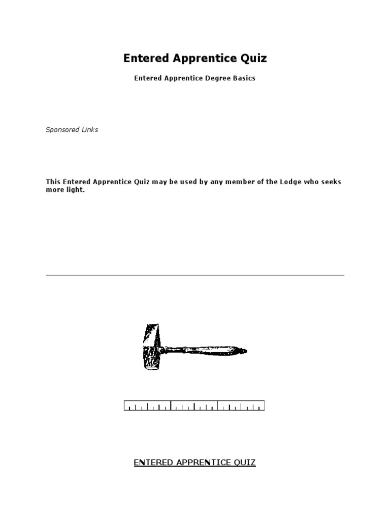Entered Apprentice Quiz Freemasonry Masonic Lodge