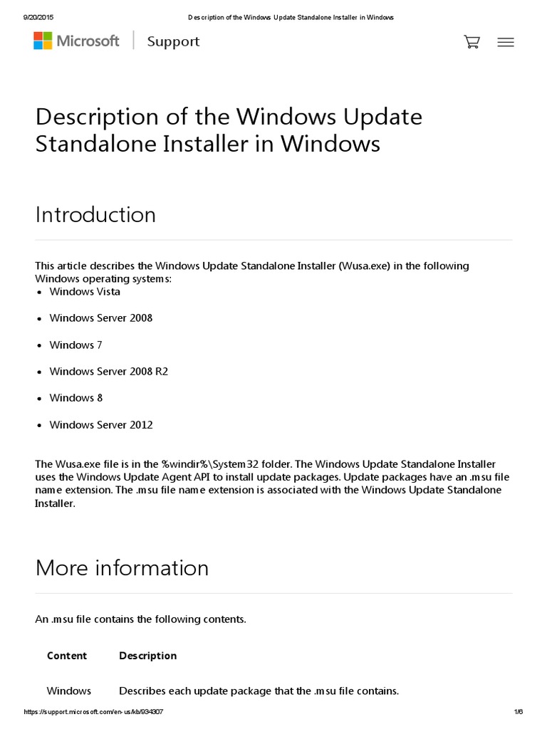 Windows Update Standalone Installer in Windows PDF Installation