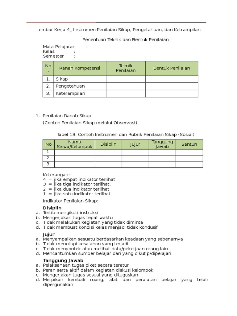 Contoh Instrumen Penilaian Psikomotor