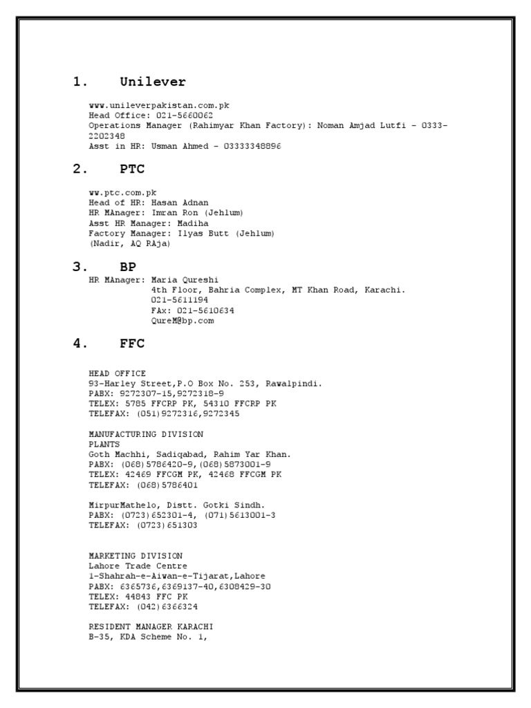 List of Companies Addresses | PDF | Karachi | Islamabad