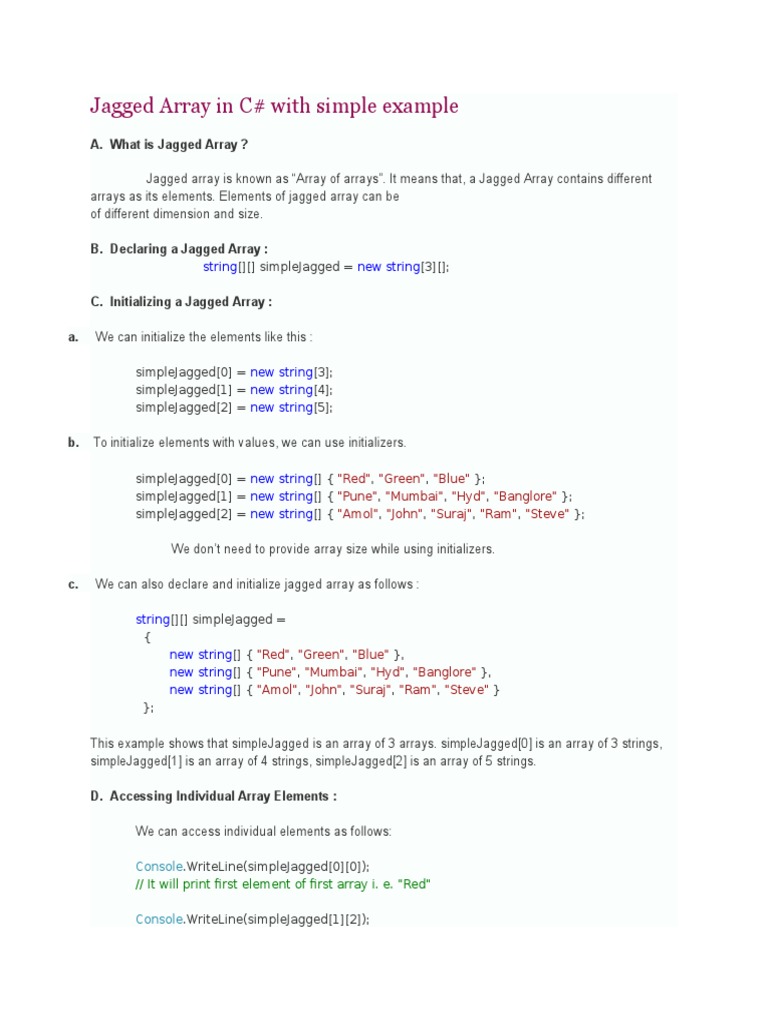 Jagged Array in C# With Simple Example | PDF