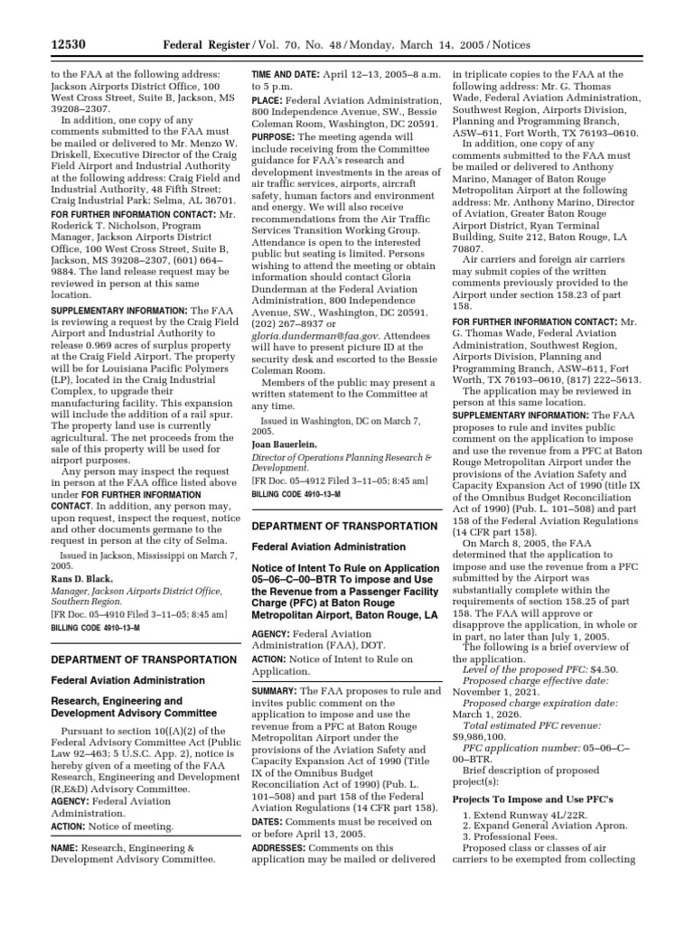 Notice Aeronautical LandUse Assurance Waivers Research, Engineering