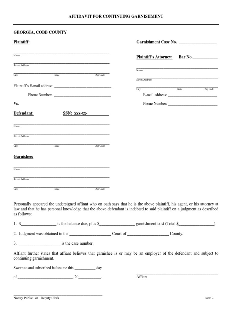 Garnishment Affidavit Wage