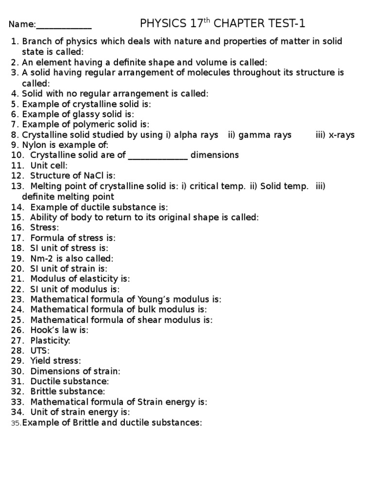 Physics 17 Chapter Test-1 | PDF | Science & Mathematics | Technology ...
