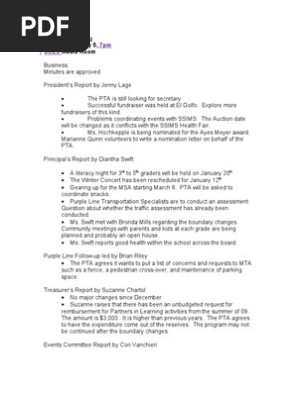 2010 01_05 PTA Meeting Minutes