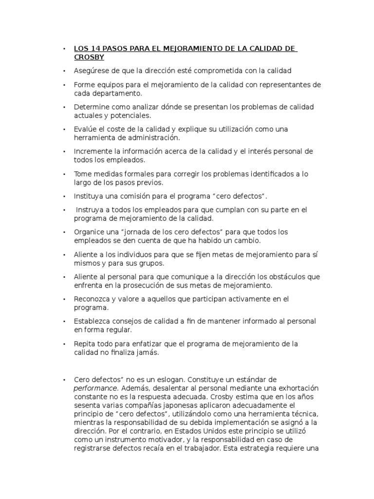 Los 14 Pasos para El Mejoramiento de La Calidad de Crosby | PDF ...