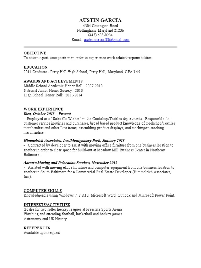 Austin Garcia's Resume for Part-Time Job | PDF | Career & Growth | Business