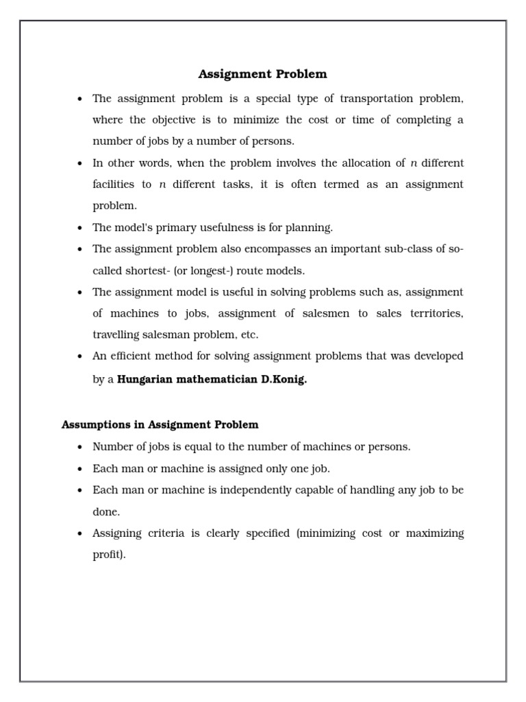 Assignment Problem - Notes | Operations Research | Mathematical ...