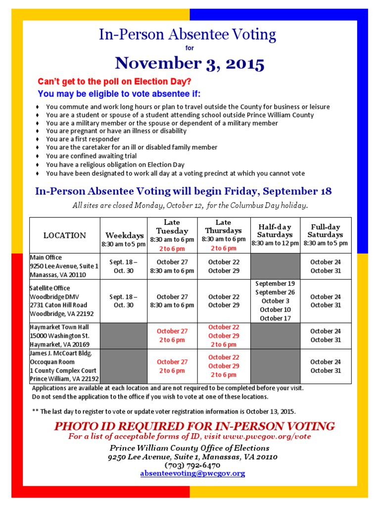 Prince William County Early Voting Information Voter Registration