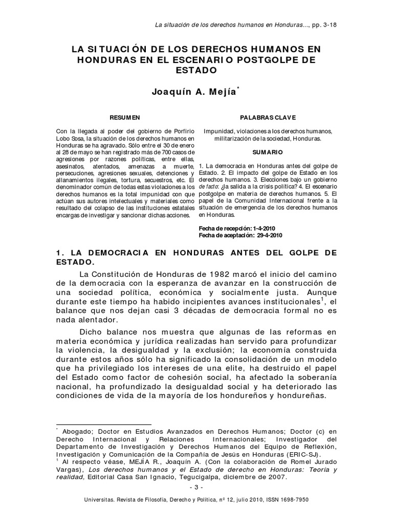 Análisis de la grave crisis de derechos humanos en Honduras tras el ...