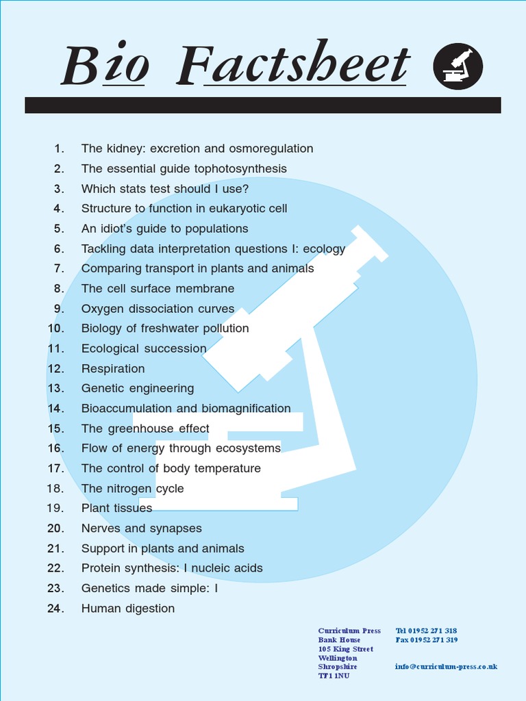 Essential Biology Fact Sheet | PDF | Plants | Biology
