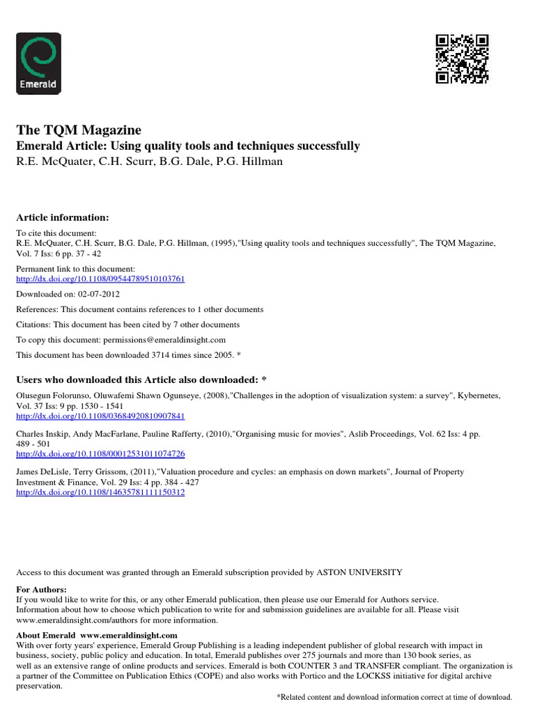Using Quality Tools and Techniques Successfully | PDF | Quality ...