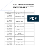 Jadual Bertugas Pemantauan Kebersihan Dan Keceriaan Kelas, Sk. Ldg. Bode Kretam Semester 2 Sesi 2010