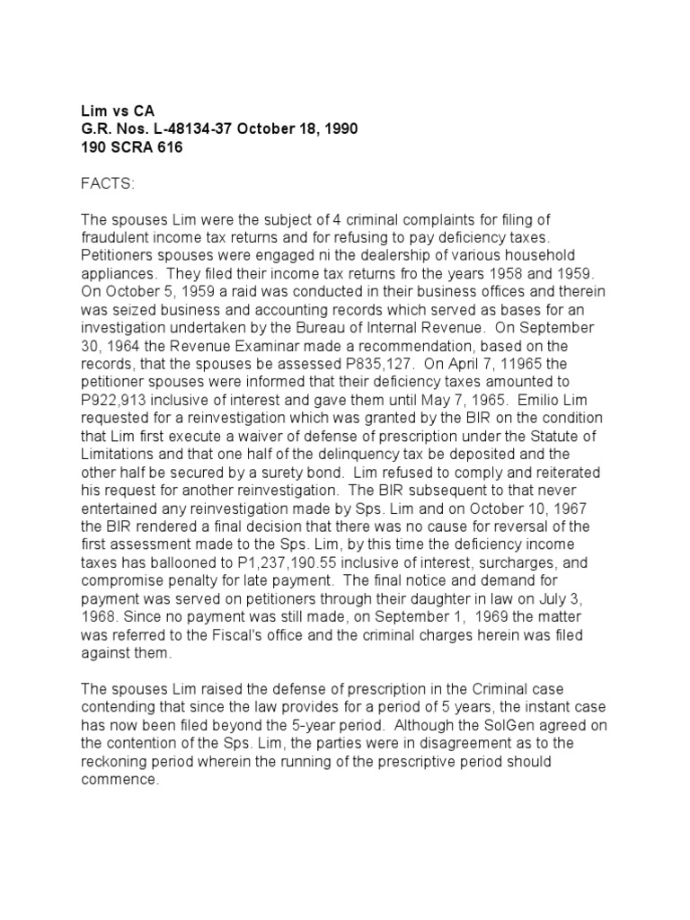 Lim Vs CA | PDF | Statute Of Limitations | Judiciaries