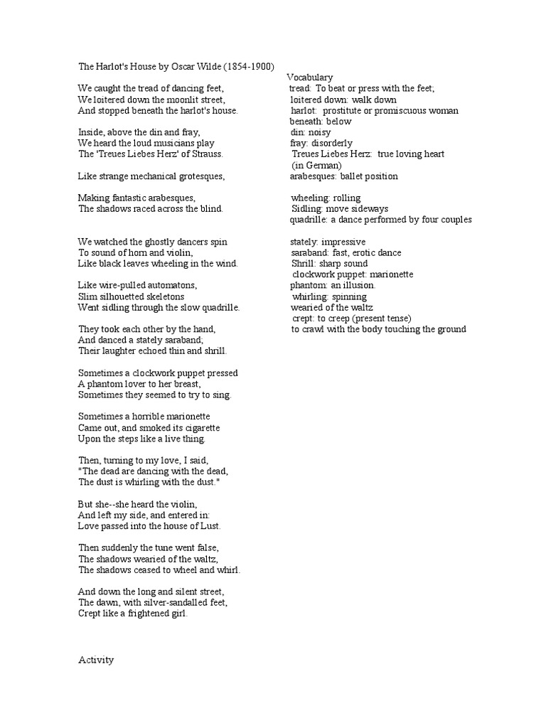 Oscar Wilde The Harlot S House PDF Lust Poetry