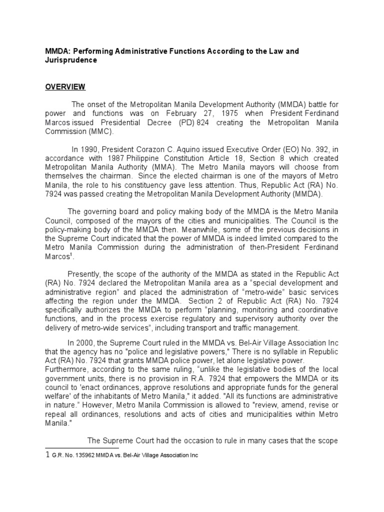 MMDA Functions and Legal Limitations | PDF | Government | Justice