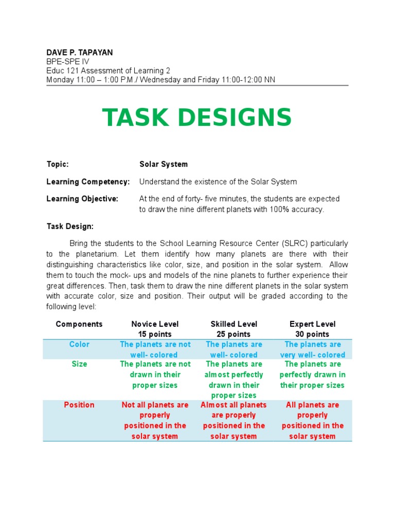 Solar System and Lunar Phases Tasks | PDF | Teaching Methods ...
