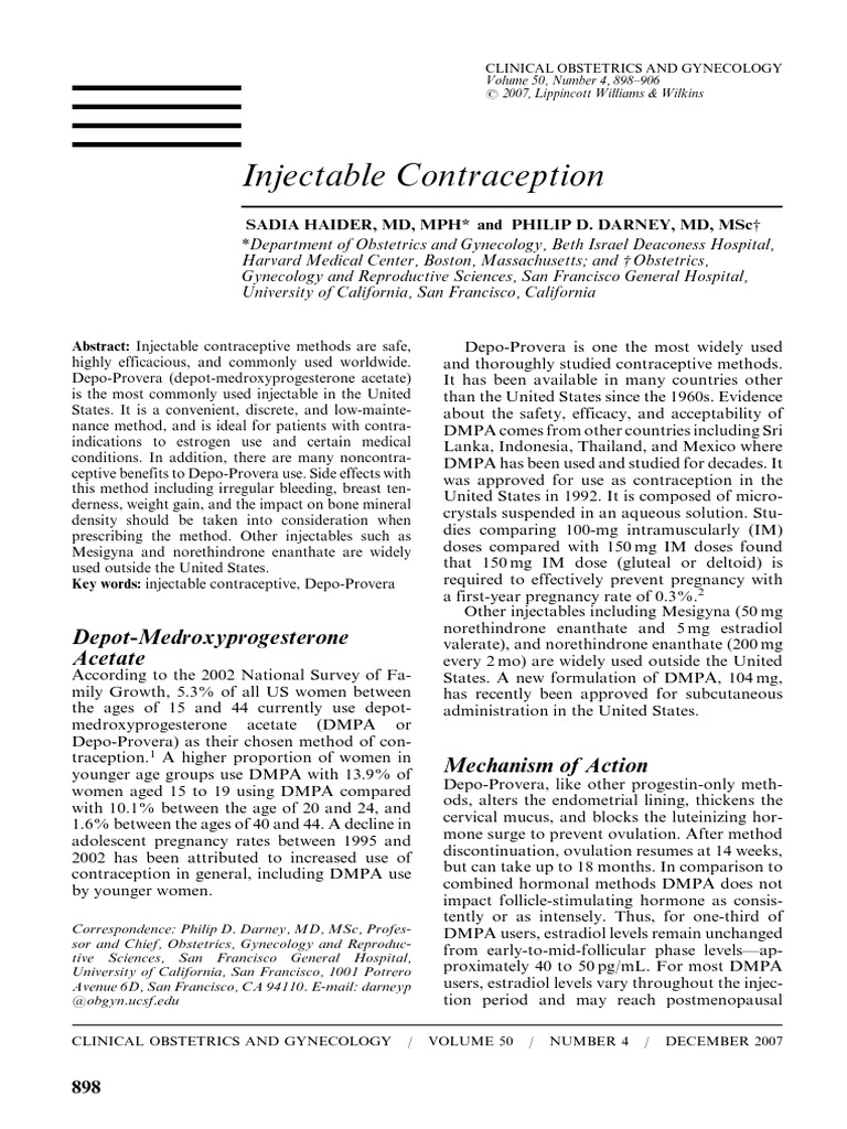 Injectable Contraception | PDF | Birth Control | Combined Oral ...